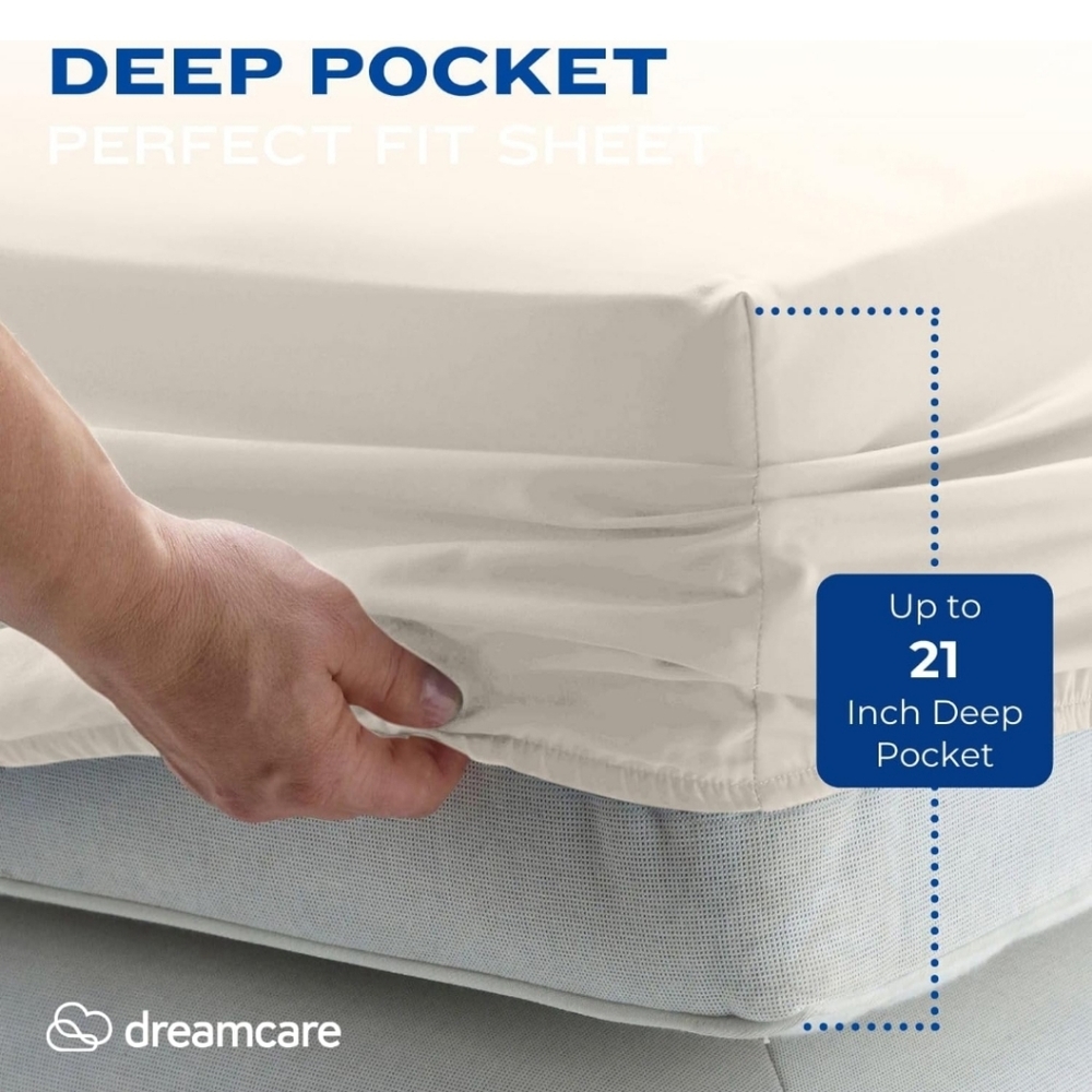 DREAMCARE Queen Cooling Sheet Set 4 pcs Hotel Luxury Microfiber Ivory - Picture 5 of 8